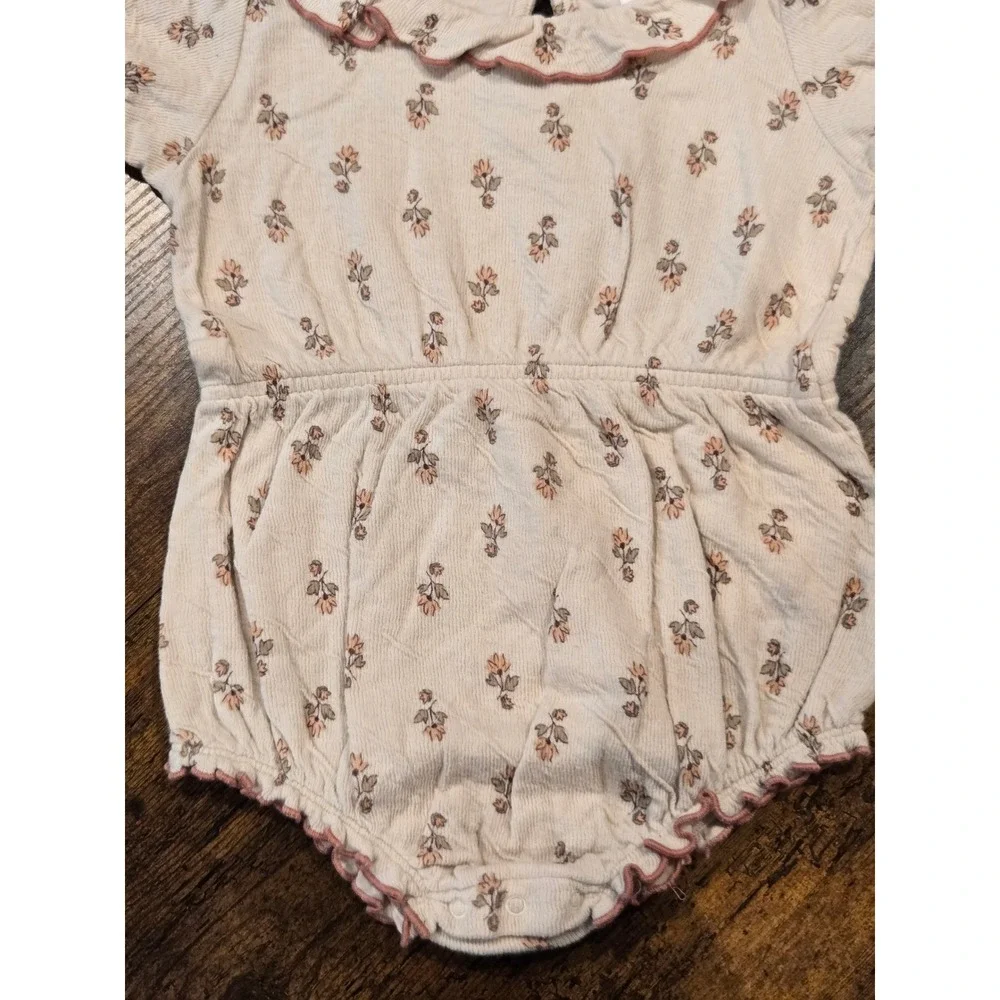 Modern Moments by Gerber Baby Girls Floral Ribbed Bubble‎ Romper Cream Pink 24M